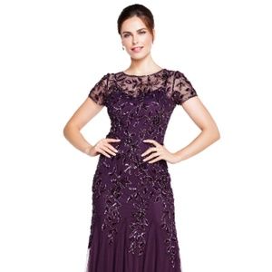 Adrianna Papell Floral Beaded Godet Gowm (plum)
